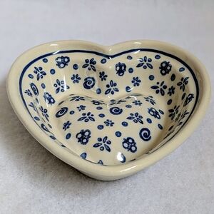 Polish Pottery Small Decorative Heart with Floral & Spiral Design